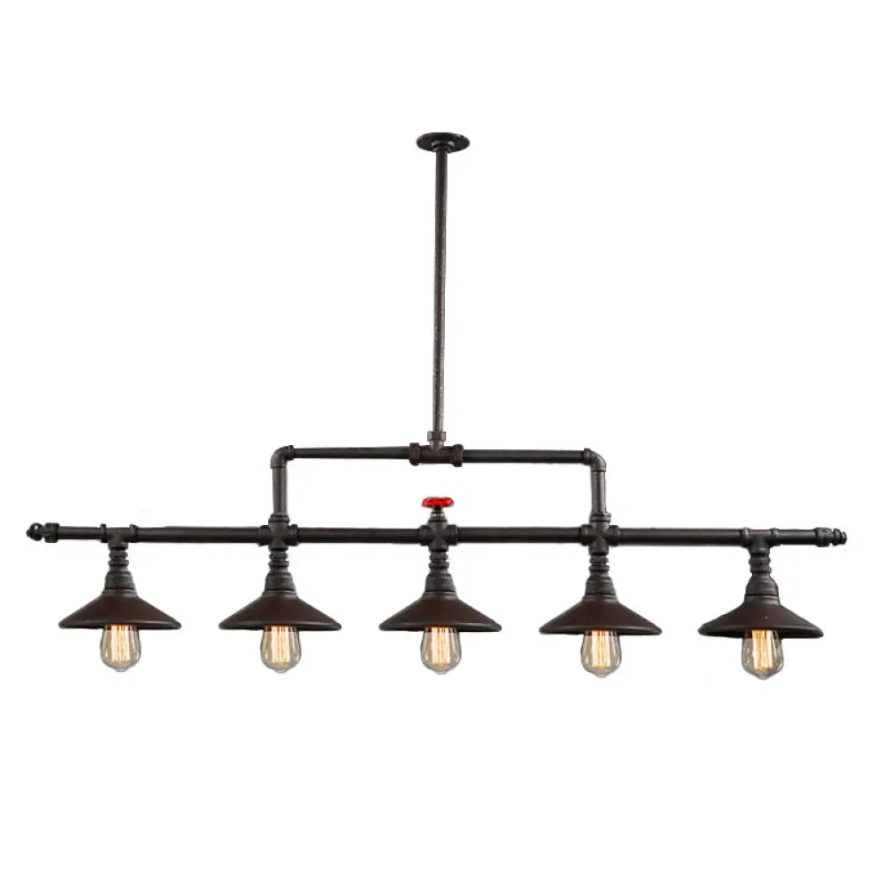 DecorBites™ Industrial Style 3/5-Head Pendant Lighting with Cone Shade and Red Valve in Rust Finish