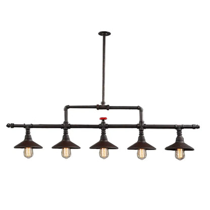 DecorBites™ Industrial Style 3/5-Head Pendant Lighting with Cone Shade and Red Valve in Rust Finish