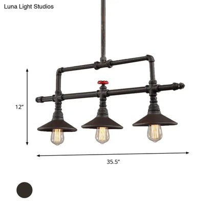 DecorBites™ Industrial Style 3/5-Head Pendant Lighting with Cone Shade and Red Valve in Rust Finish