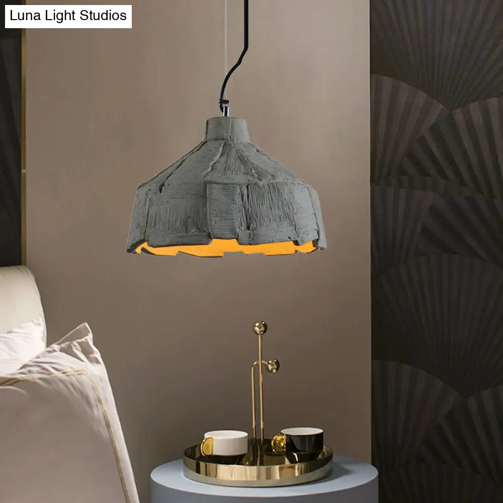 Industrial-Style Barn/Domed Ceiling Pendant Lamp in Grey, 6"/12" Wide - Cement Hanging Light Fixture