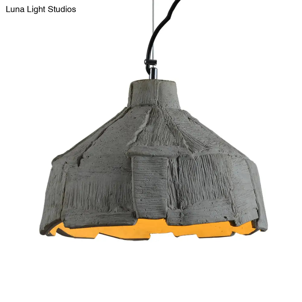 Industrial-Style Barn/Domed Ceiling Pendant Lamp in Grey, 6"/12" Wide - Cement Hanging Light Fixture