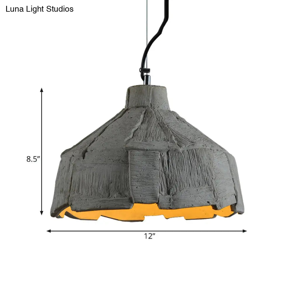 Industrial-Style Barn/Domed Ceiling Pendant Lamp in Grey, 6"/12" Wide - Cement Hanging Light Fixture