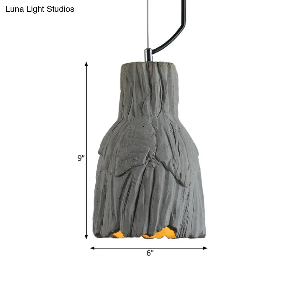 Industrial-Style Barn/Domed Ceiling Pendant Lamp in Grey, 6"/12" Wide - Cement Hanging Light Fixture