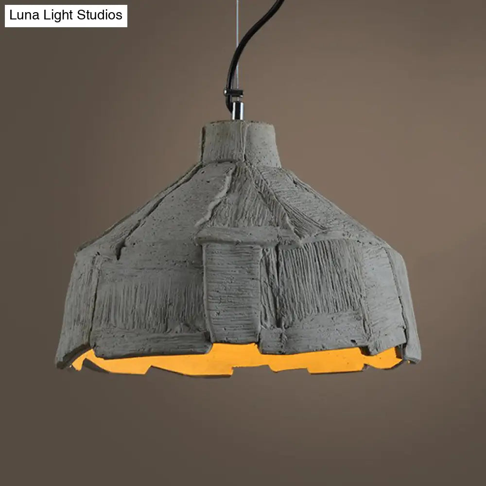 Industrial-Style Barn/Domed Ceiling Pendant Lamp in Grey, 6"/12" Wide - Cement Hanging Light Fixture