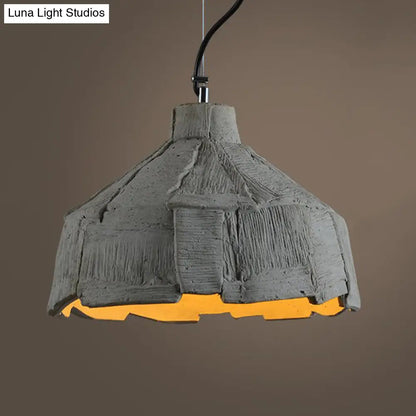 Industrial-Style Barn/Domed Ceiling Pendant Lamp in Grey, 6"/12" Wide - Cement Hanging Light Fixture