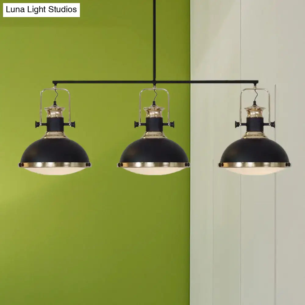 DecorBites™ industrial-style black metal ceiling light with brass accents glass diffuser and three heads for kitchen island lighting