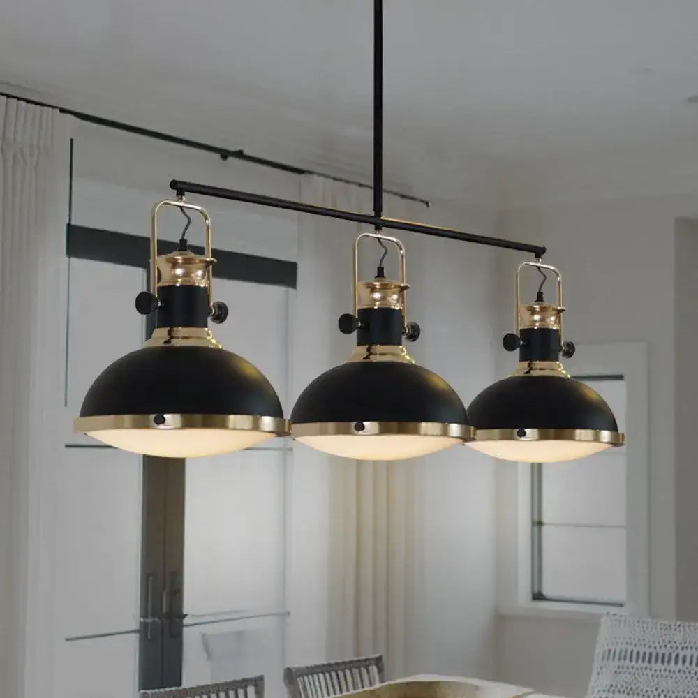 Decorbites industrial style ceiling light with black metal and brass pendant shades with glass diffuser and three heads