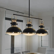 Decorbites industrial style ceiling light with black metal and brass pendant shades with glass diffuser and three heads