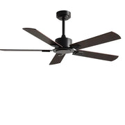 Industrial style black ceiling fan with remote control featuring five sleek matte blades for modern living room use