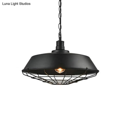 Industrial-Style Black Iron Pendant Lamp for Restaurants: 1-Light Bowl/Cage/Barn Design