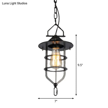 Industrial-Style Black Iron Pendant Lamp for Restaurants: 1-Light Bowl/Cage/Barn Design