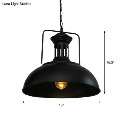 Industrial-Style Black Iron Pendant Lamp for Restaurants: 1-Light Bowl/Cage/Barn Design