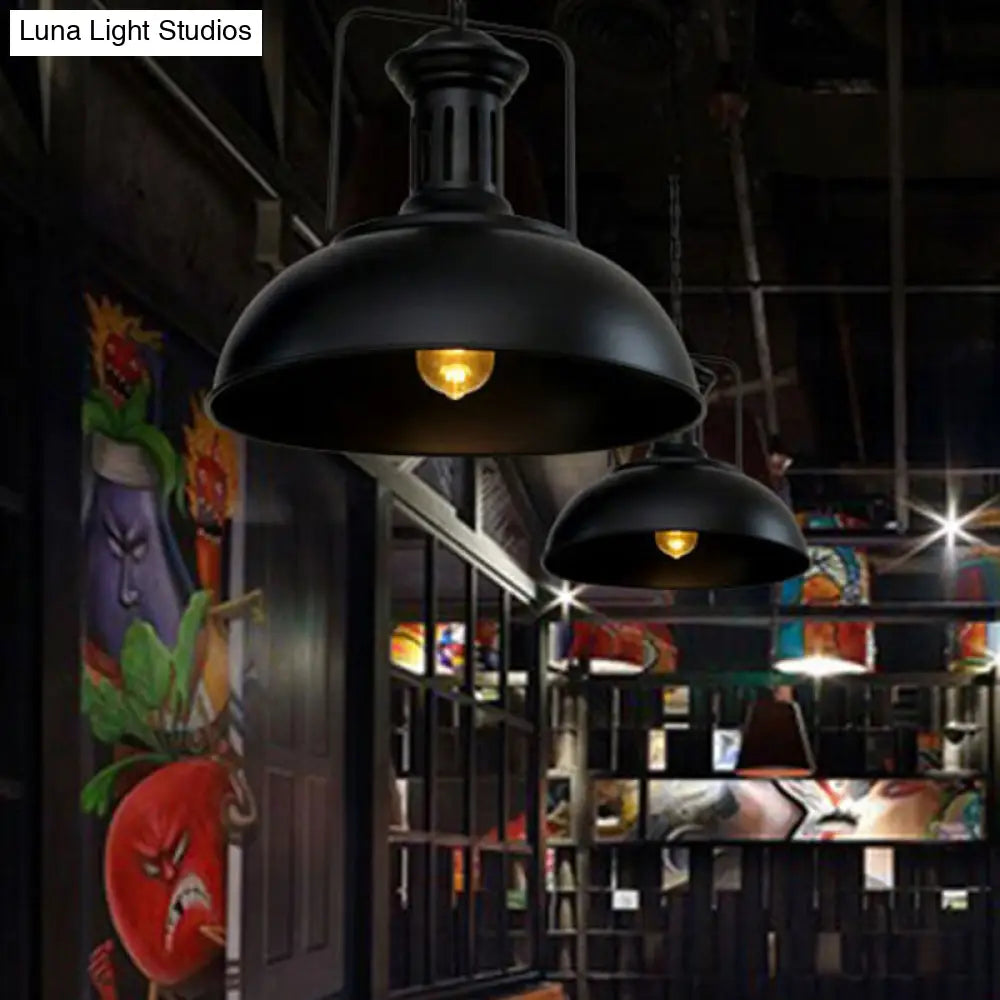 Industrial-Style Black Iron Pendant Lamp for Restaurants: 1-Light Bowl/Cage/Barn Design