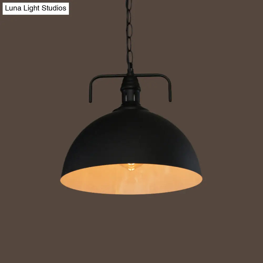 Industrial-Style Black Iron Pendant Lamp for Restaurants: 1-Light Bowl/Cage/Barn Design