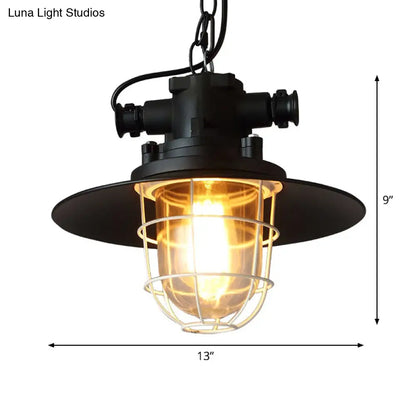 Industrial-Style Black Iron Pendant Lamp for Restaurants: 1-Light Bowl/Cage/Barn Design