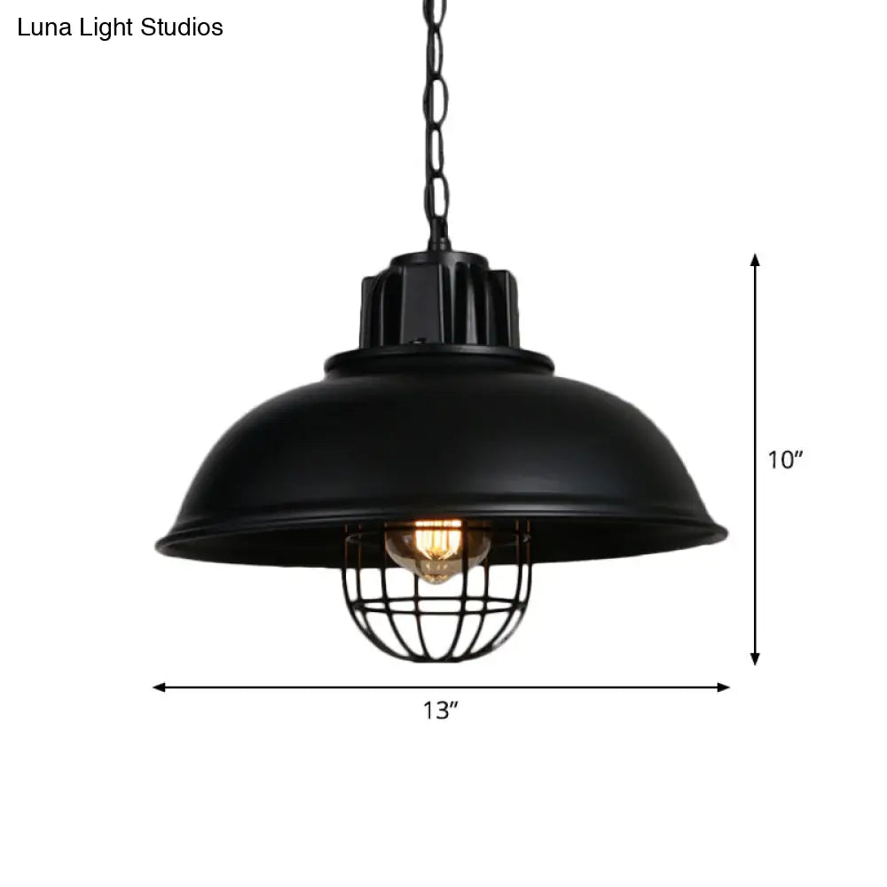 Industrial-Style Black Iron Pendant Lamp for Restaurants: 1-Light Bowl/Cage/Barn Design