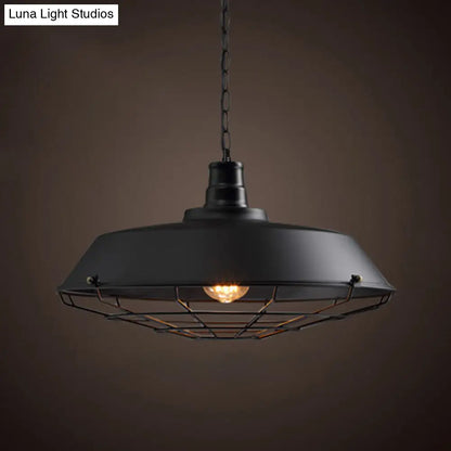 Industrial-Style Black Iron Pendant Lamp for Restaurants: 1-Light Bowl/Cage/Barn Design