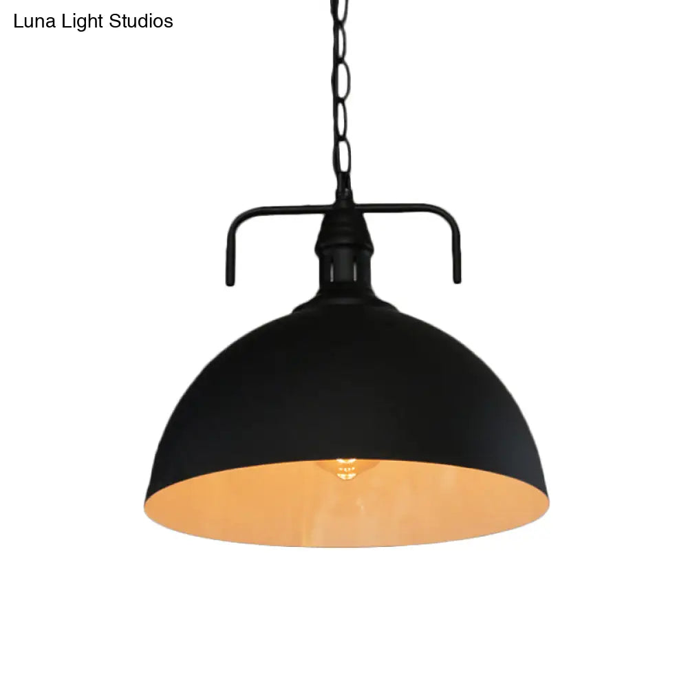 Industrial-Style Black Iron Pendant Lamp for Restaurants: 1-Light Bowl/Cage/Barn Design