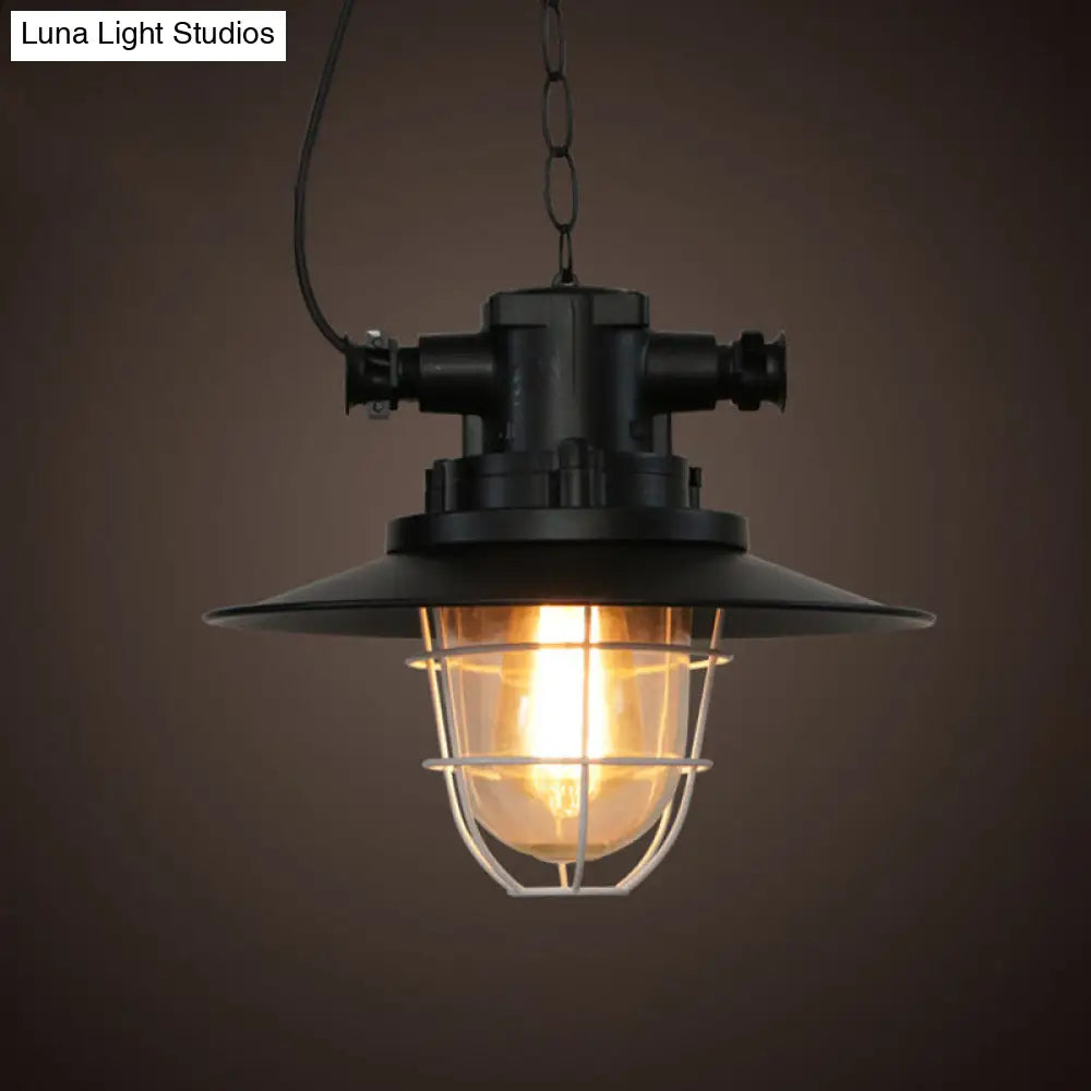 Industrial-Style Black Iron Pendant Lamp for Restaurants: 1-Light Bowl/Cage/Barn Design