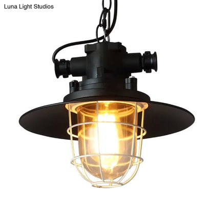 Industrial-Style Black Iron Pendant Lamp for Restaurants: 1-Light Bowl/Cage/Barn Design