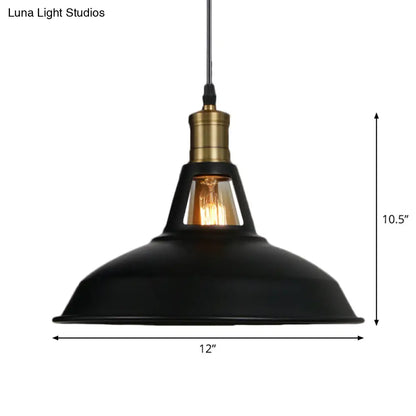 Industrial-Style Black Iron Pendant Lamp for Restaurants: 1-Light Bowl/Cage/Barn Design