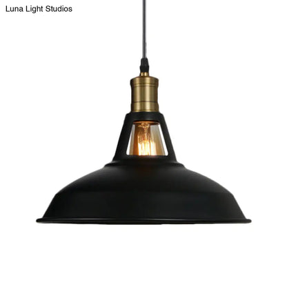 Industrial-Style Black Iron Pendant Lamp for Restaurants: 1-Light Bowl/Cage/Barn Design