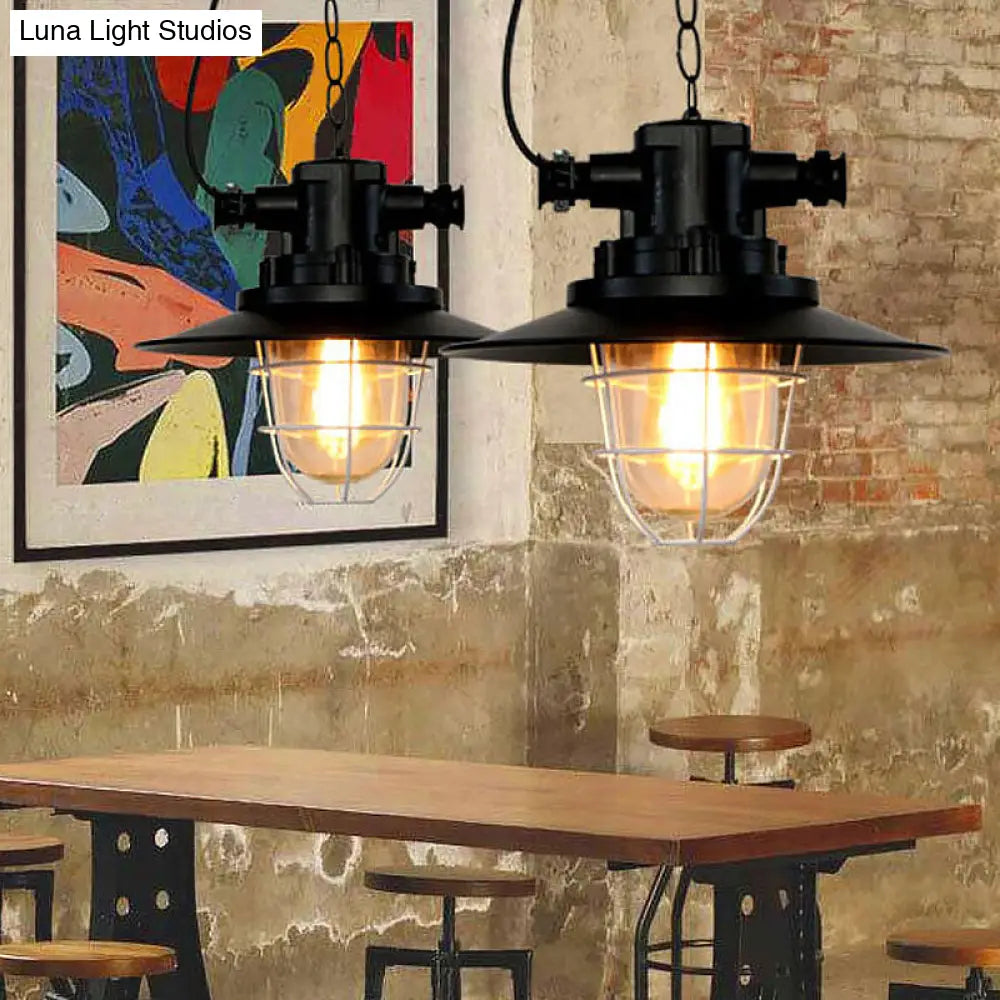 Industrial-Style Black Iron Pendant Lamp for Restaurants: 1-Light Bowl/Cage/Barn Design