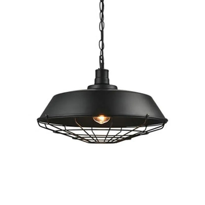 Industrial-Style Black Iron Pendant Lamp for Restaurants: 1-Light Bowl/Cage/Barn Design