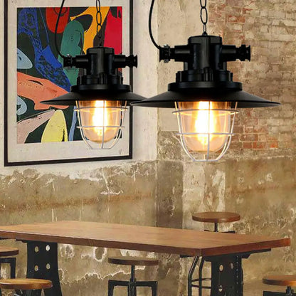 Industrial-Style Black Iron Pendant Lamp for Restaurants: 1-Light Bowl/Cage/Barn Design