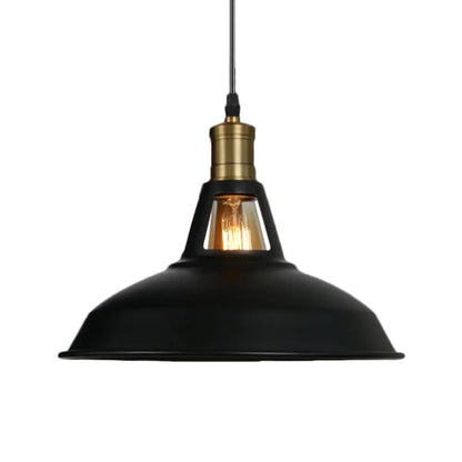 Industrial-Style Black Iron Pendant Lamp for Restaurants: 1-Light Bowl/Cage/Barn Design