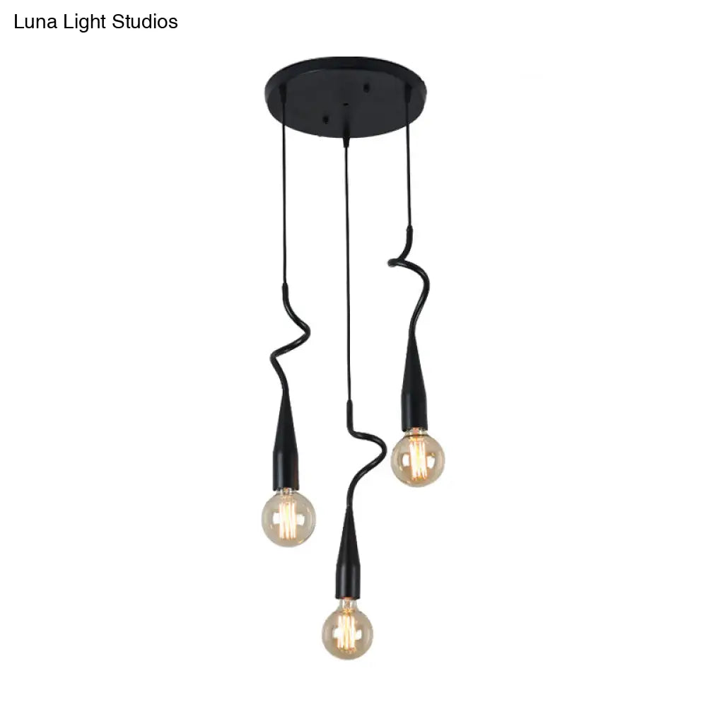 Industrial Style Black Iron Pendant Lamp with Cascading Open Bulb Design - 3 to 10 Heads