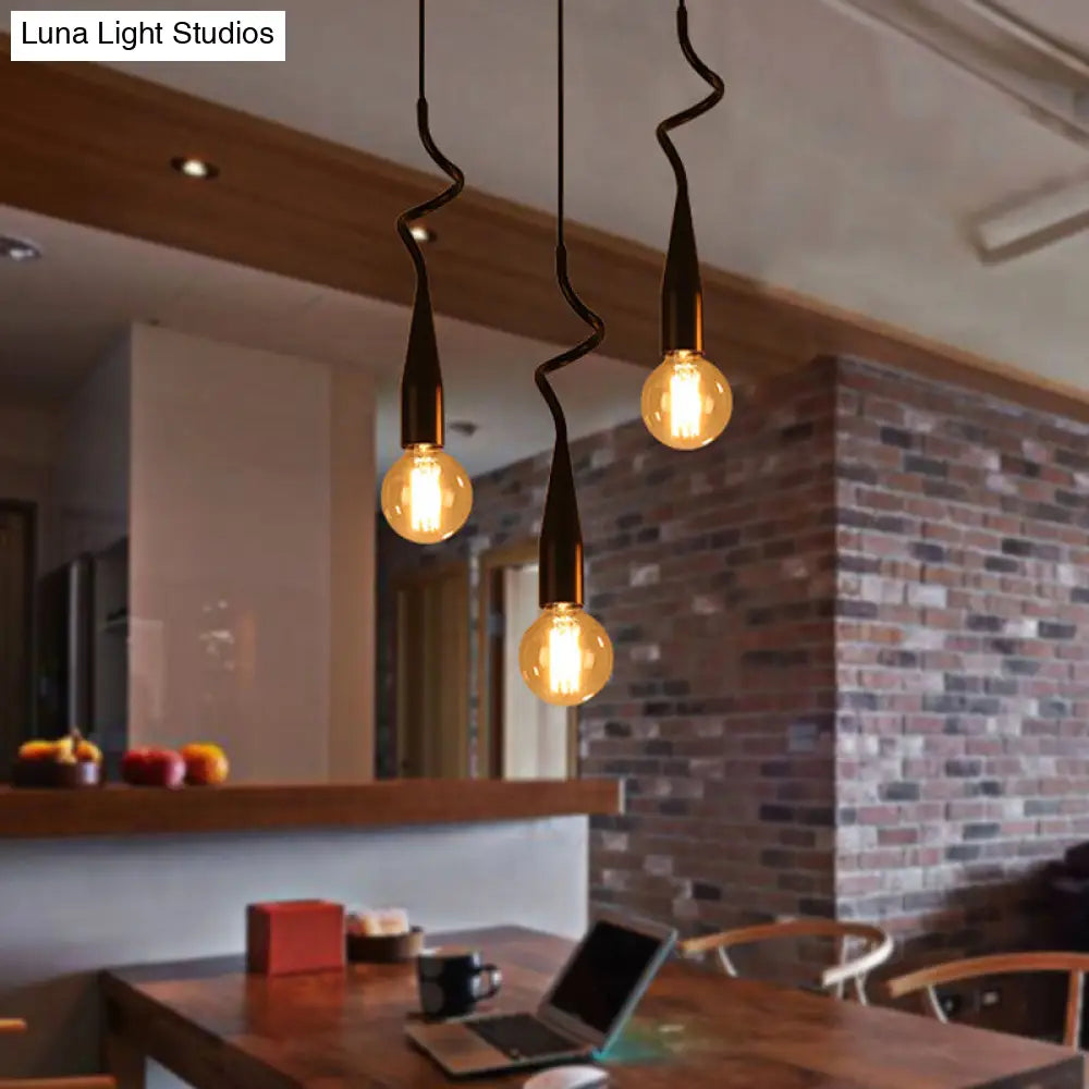 Industrial Style Black Iron Pendant Lamp with Cascading Open Bulb Design - 3 to 10 Heads