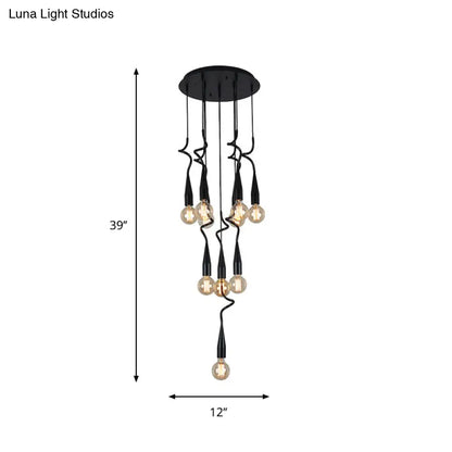 Industrial Style Black Iron Pendant Lamp with Cascading Open Bulb Design - 3 to 10 Heads