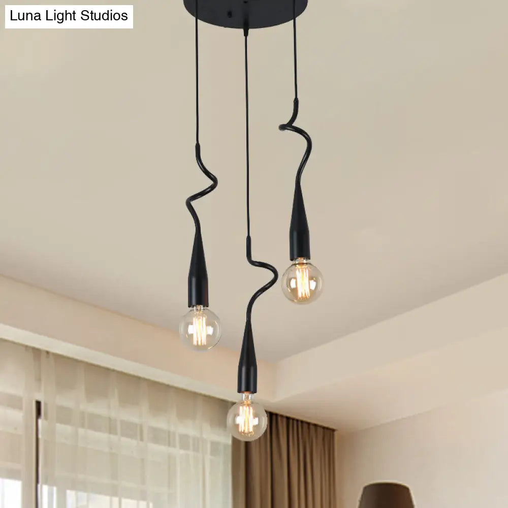 Industrial Style Black Iron Pendant Lamp with Cascading Open Bulb Design - 3 to 10 Heads