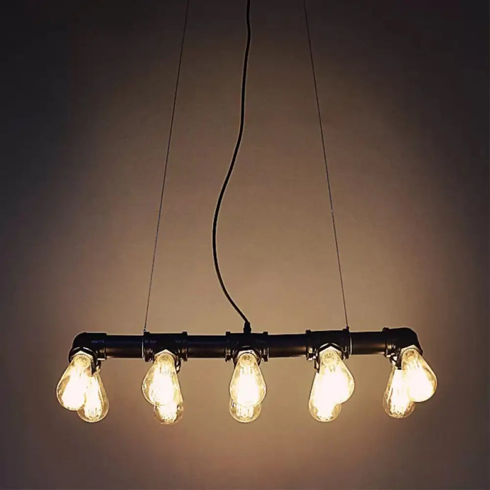 ديكوربايتس™ مصباح معلق من الحديد الأسود على الطراز الصناعي مع أنابيب خطية - مصباح معلق 3/5/10 رؤوس للجزيرة