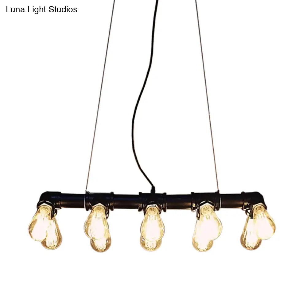 ديكوربايتس™ مصباح معلق من الحديد الأسود على الطراز الصناعي مع أنابيب خطية - مصباح معلق 3/5/10 رؤوس للجزيرة