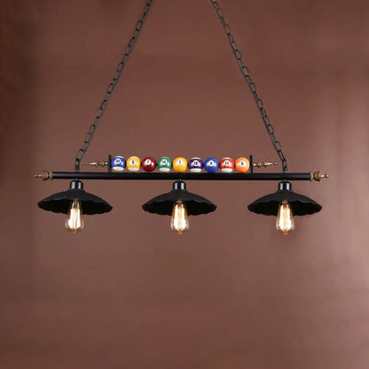 DecorBites™ Industrial Style Black Metal Billiard Light with Scalloped Shade - 3-Light Island Pendant