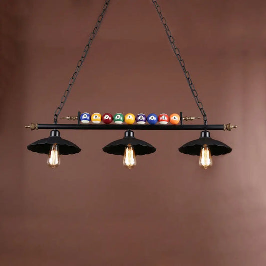 DecorBites™ Industrial Style Black Metal Billiard Light with Scalloped Shade - 3-Light Island Pendant
