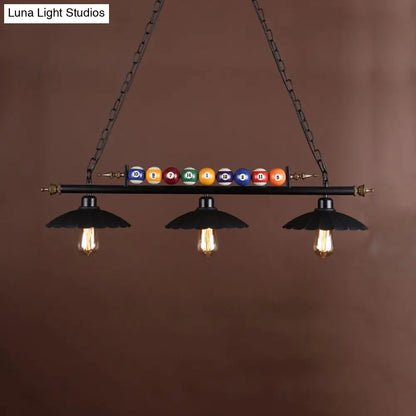 DecorBites™ Industrial Style Black Metal Billiard Light with Scalloped Shade - 3-Light Island Pendant
