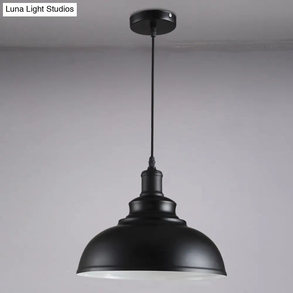 Industrial Style Black Metal Bowl Suspension Light with 1-Bulb - Ideal for Dining Room