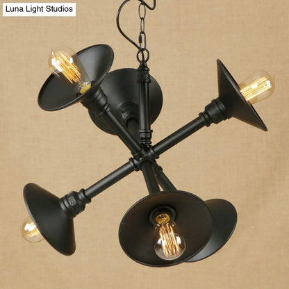 Industrial Style Black Metal Chandelier with 6-Light Flared Hanging Design - Perfect for Bars