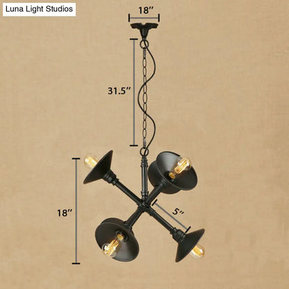 Industrial Style Black Metal Chandelier with 6-Light Flared Hanging Design - Perfect for Bars