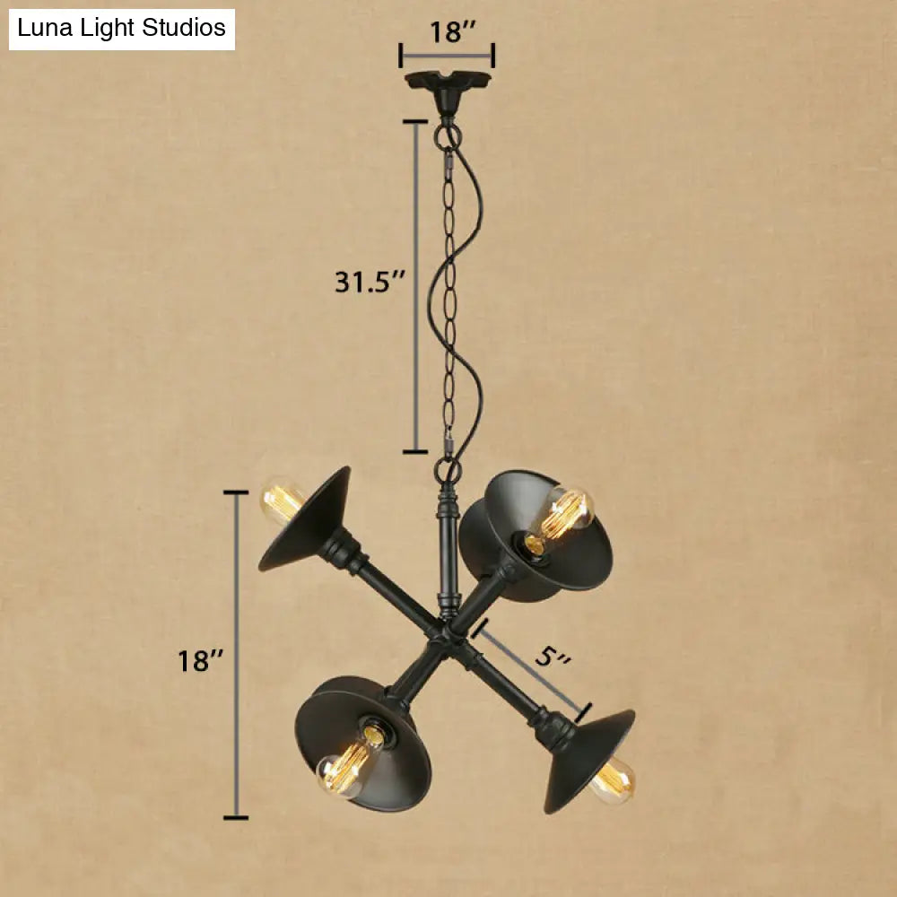 Industrial Style Black Metal Chandelier with 6-Light Flared Hanging Design - Perfect for Bars