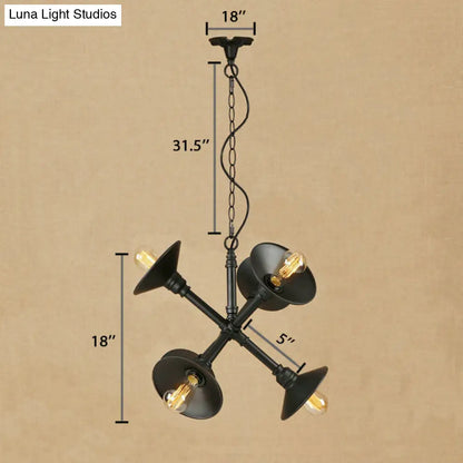Industrial Style Black Metal Chandelier with 6-Light Flared Hanging Design - Perfect for Bars