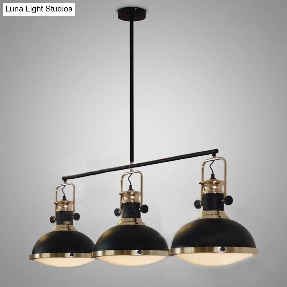 Lámpara de techo tipo isla DecorBites™ de estilo industrial, de metal negro, con difusor de vidrio y 3 cabezales