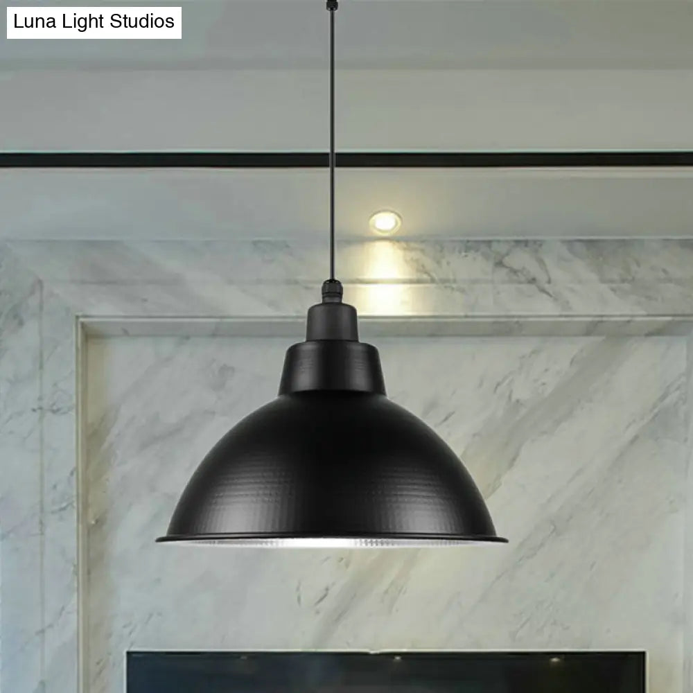 Industrial Style Black Metal Pendant Lighting - 1 Head Bowl Suspension Light, 12"/14"/15" Width