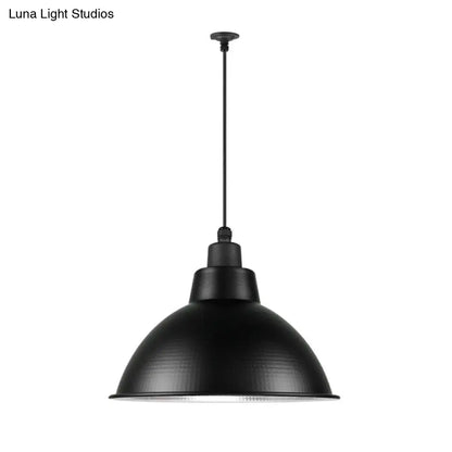 Industrial Style Black Metal Pendant Lighting - 1 Head Bowl Suspension Light, 12"/14"/15" Width