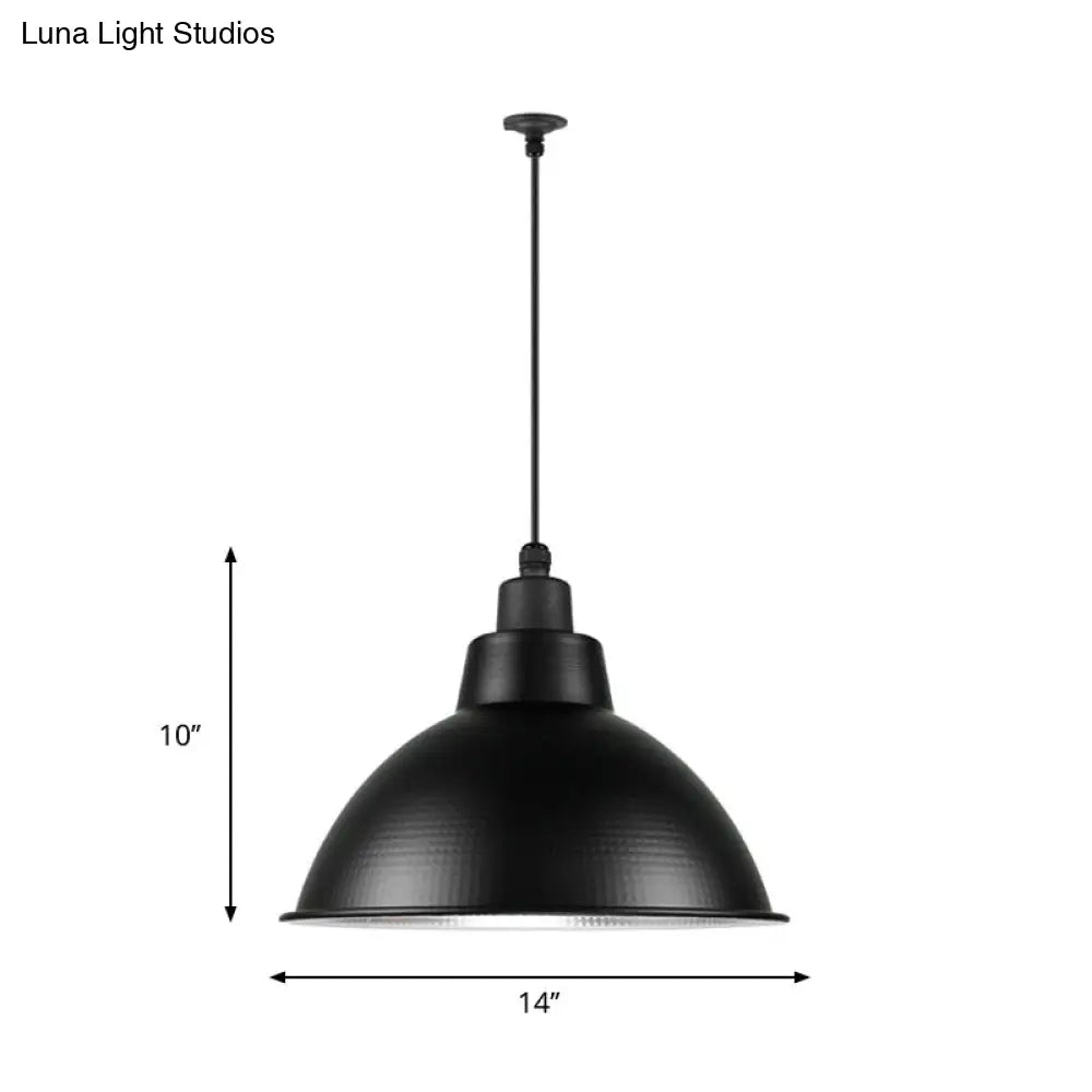 Industrial Style Black Metal Pendant Lighting - 1 Head Bowl Suspension Light, 12"/14"/15" Width