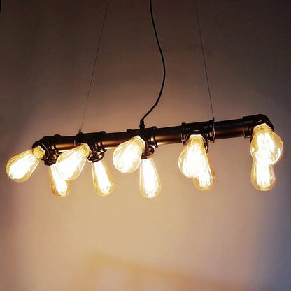 DecorBites™ Industrial Style Black Metal Piping Island Lamp - Dining Room Hanging Light Fixture
