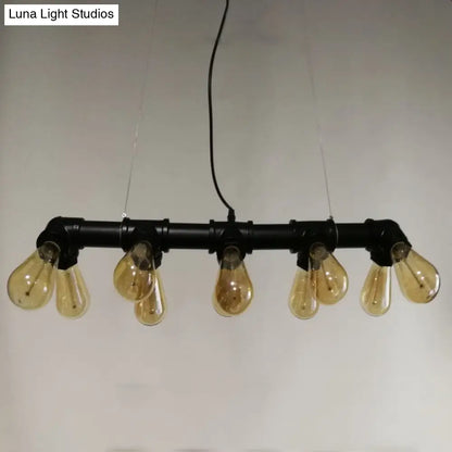 DecorBites™ Industrial Style Black Metal Piping Island Lamp - Dining Room Hanging Light Fixture
